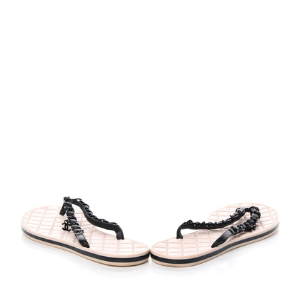 Chanel Calfskin Quilted Chain Thong Sandals 38 Black 5 of 14