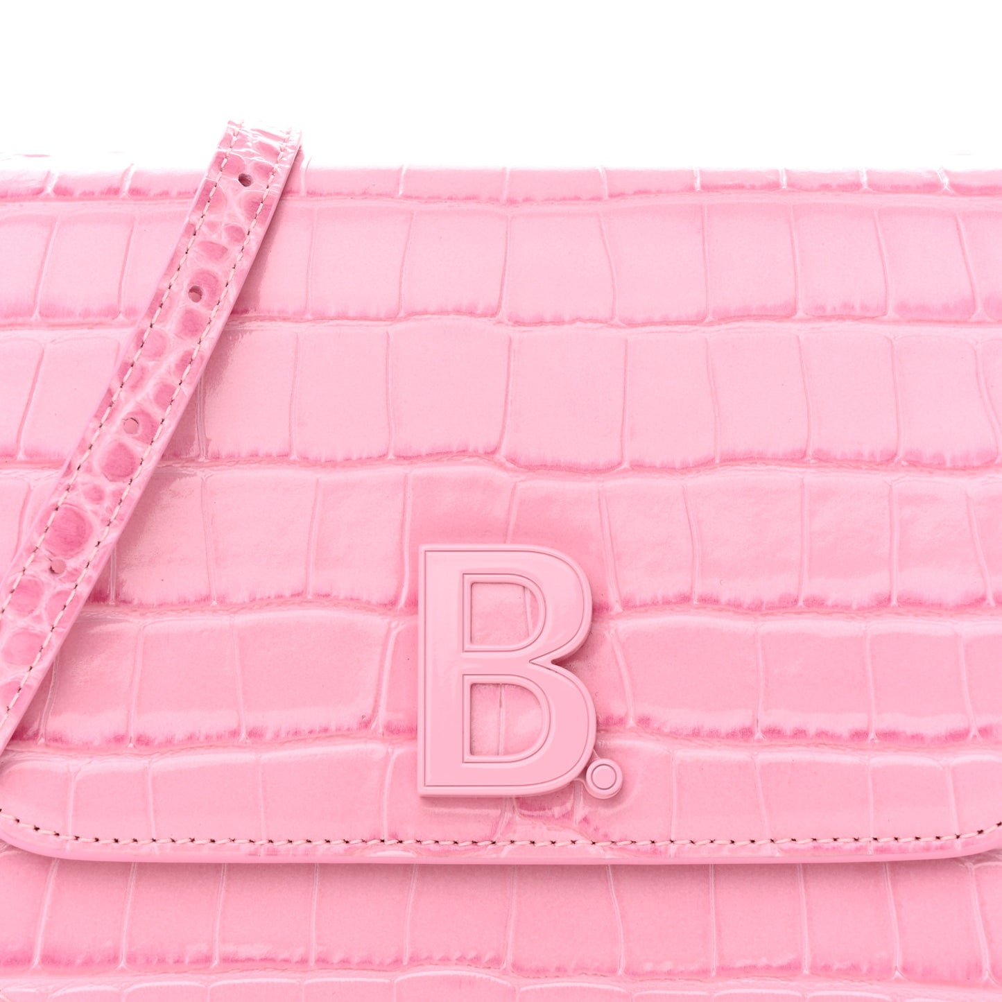 Shiny Calfskin Crocodile Embossed Small B Crossbody Bag Pink
