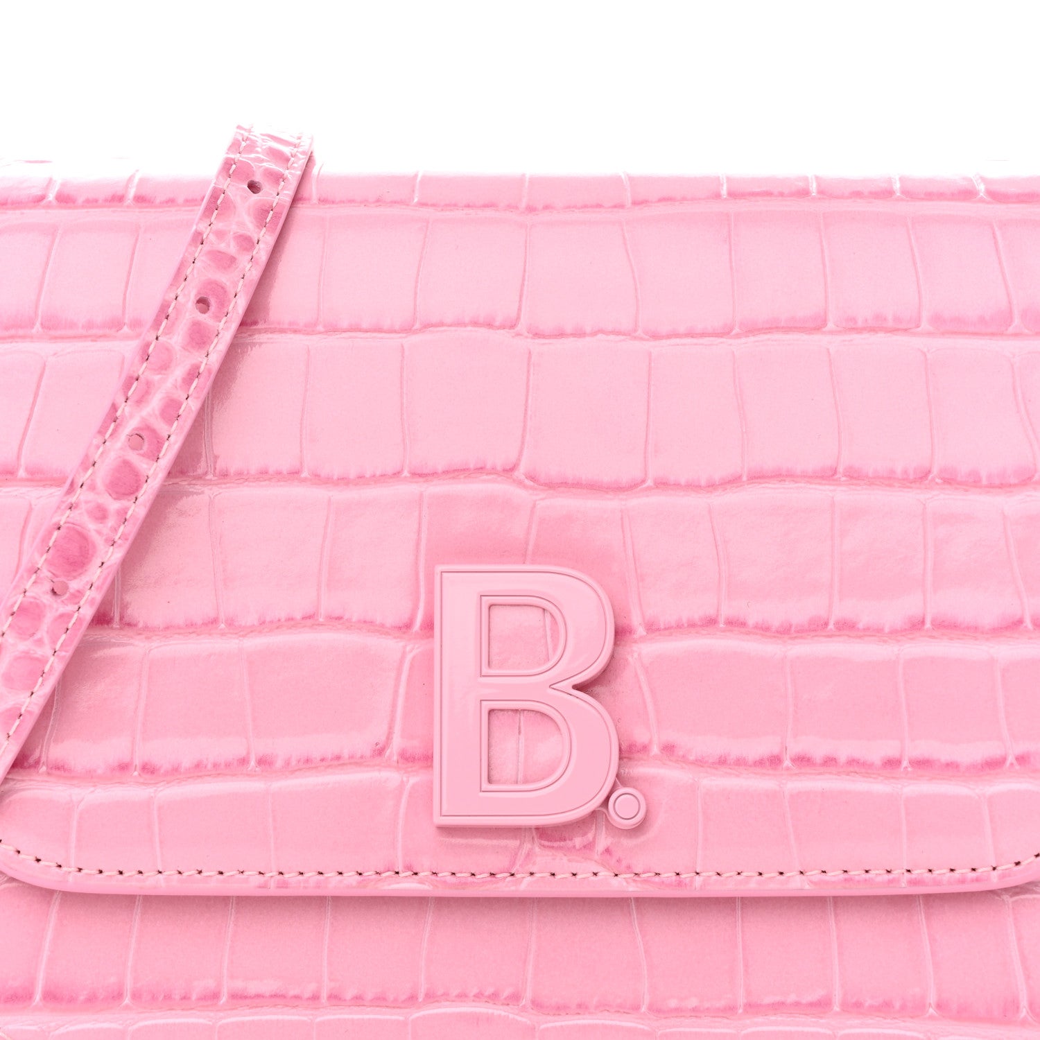 Balenciaga Shiny Calfskin Crocodile Embossed Small B Crossbody Bag Pink 8 of 12