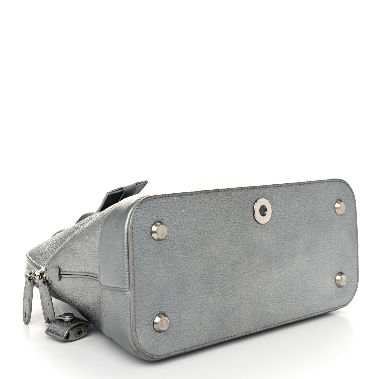 Metallic Calfskin LED Logo Projector Top Handle Bag Silver