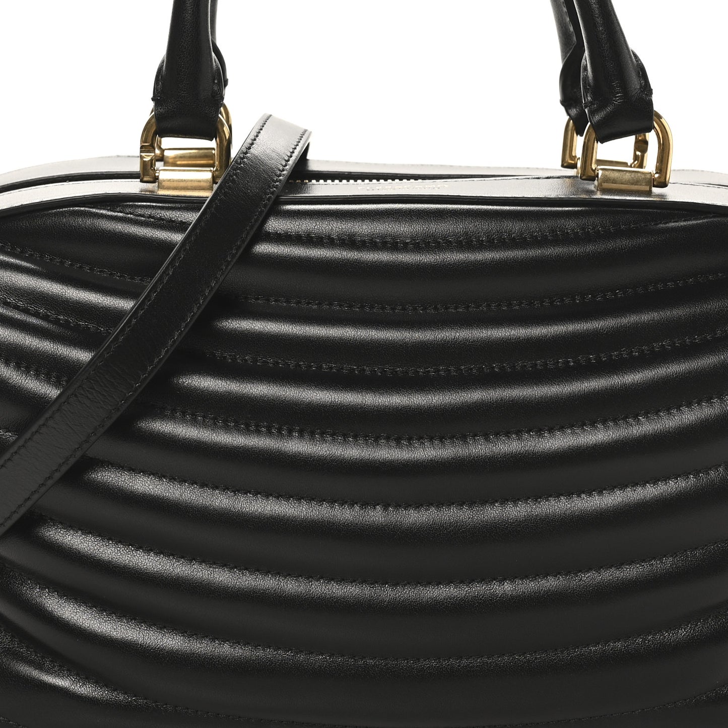 Calfskin Quilted Bowling Top Handle Shoulder Bag Black