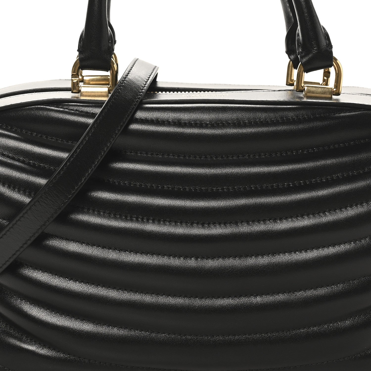 Salvatore Ferragamo Calfskin Quilted Bowling Top Handle Shoulder Bag Black 7 of 9