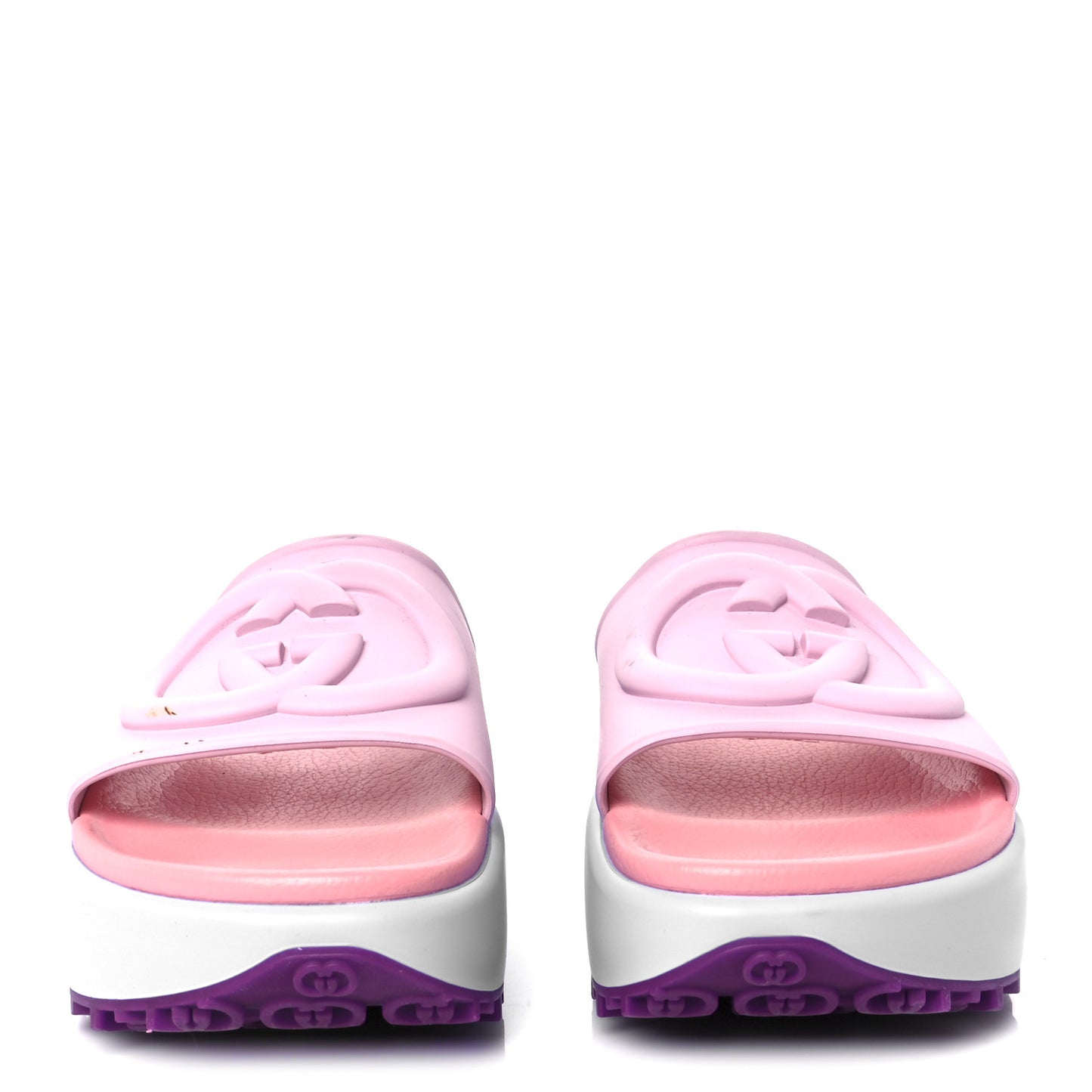 Soft Rubber Womens Interlocking G Platform 42mm Slide Sandals 39 Sugar Pink