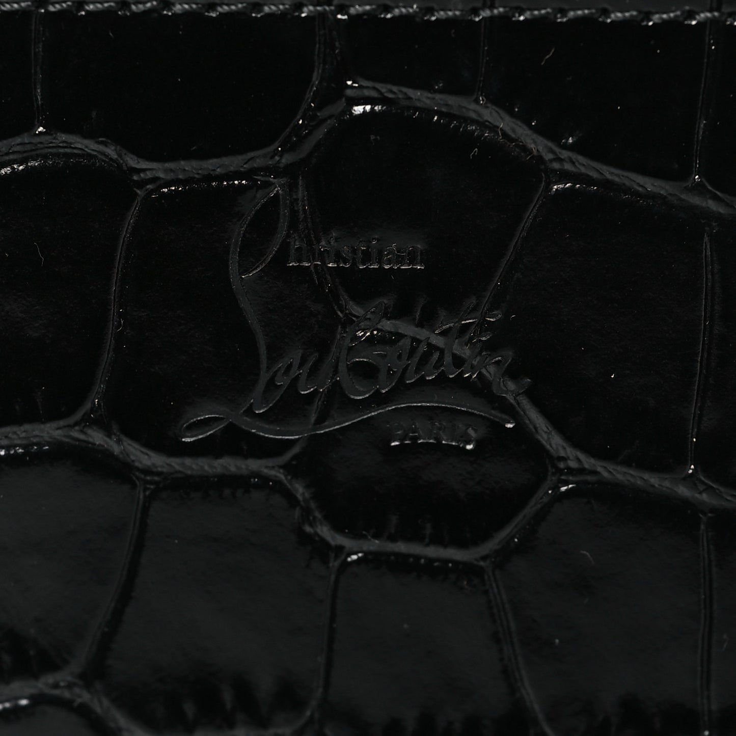 Crocodile Embossed Calfskin Spikes Loubinthesky Paloma Crossbody Phone Case Black