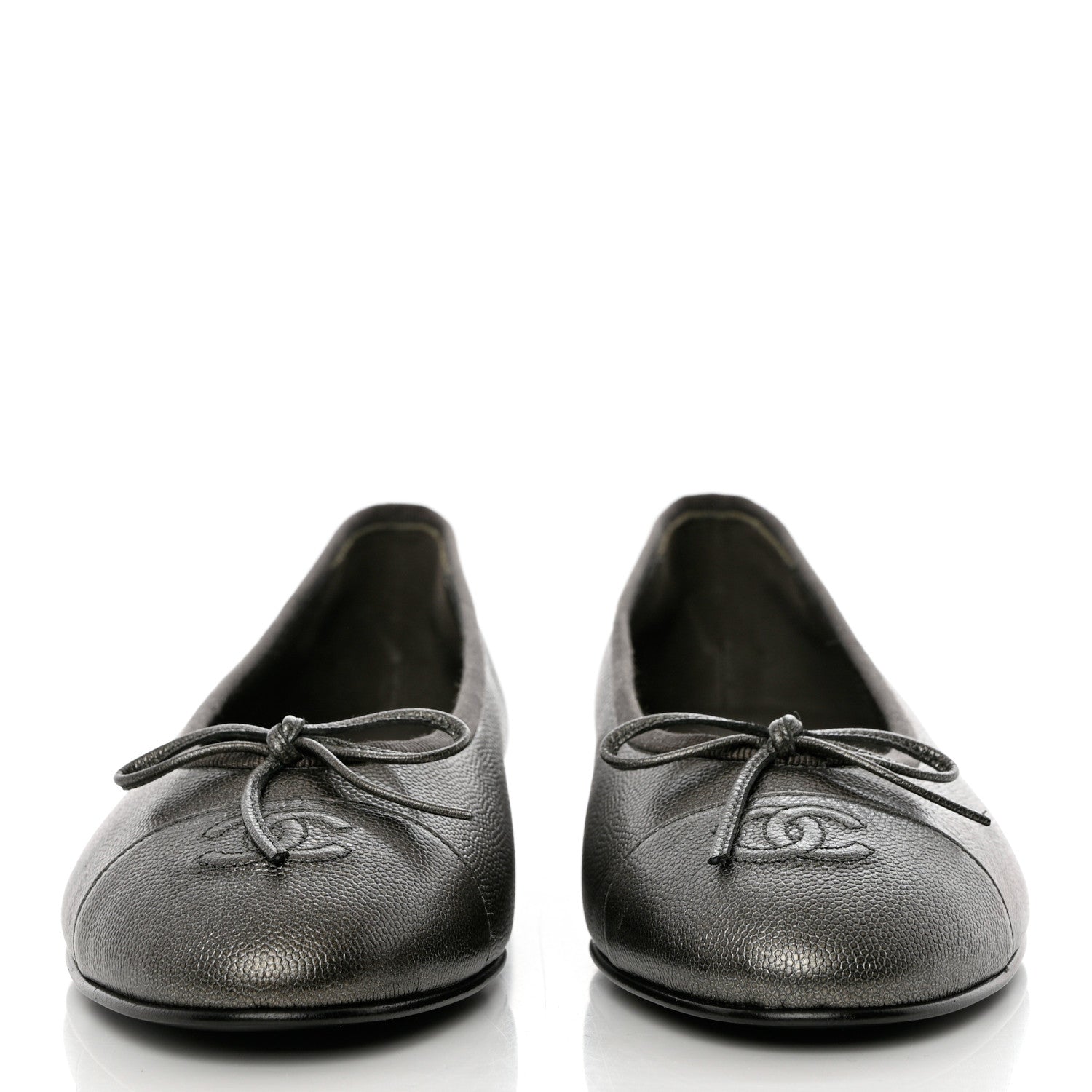 Chanel Metallic Caviar CC Cap Toe Ballerina Flats 40 Silver 2 of 10