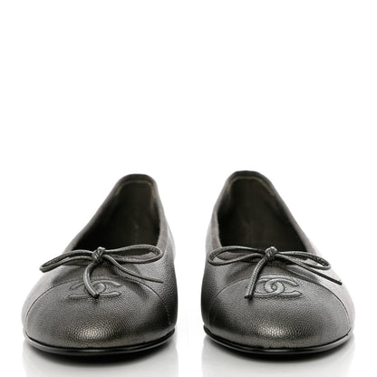 Chanel Metallic Caviar CC Cap Toe Ballerina Flats 40 Silver 2 of 10