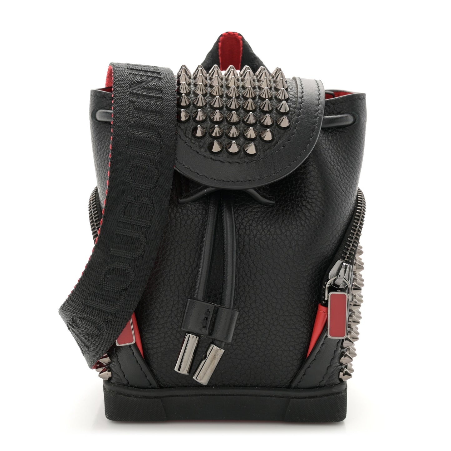 Calfskin Spiked Mini Explorafunk Keyring Bag Black