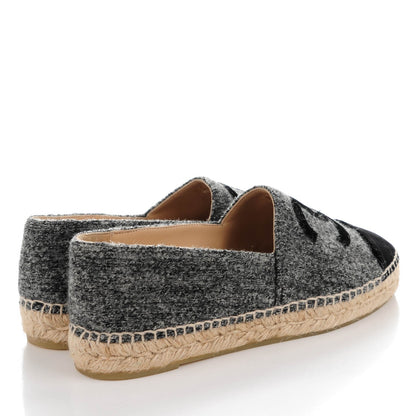 Chanel Velvet Tweed CC Espadrilles 39 Black Grey 4 of 9