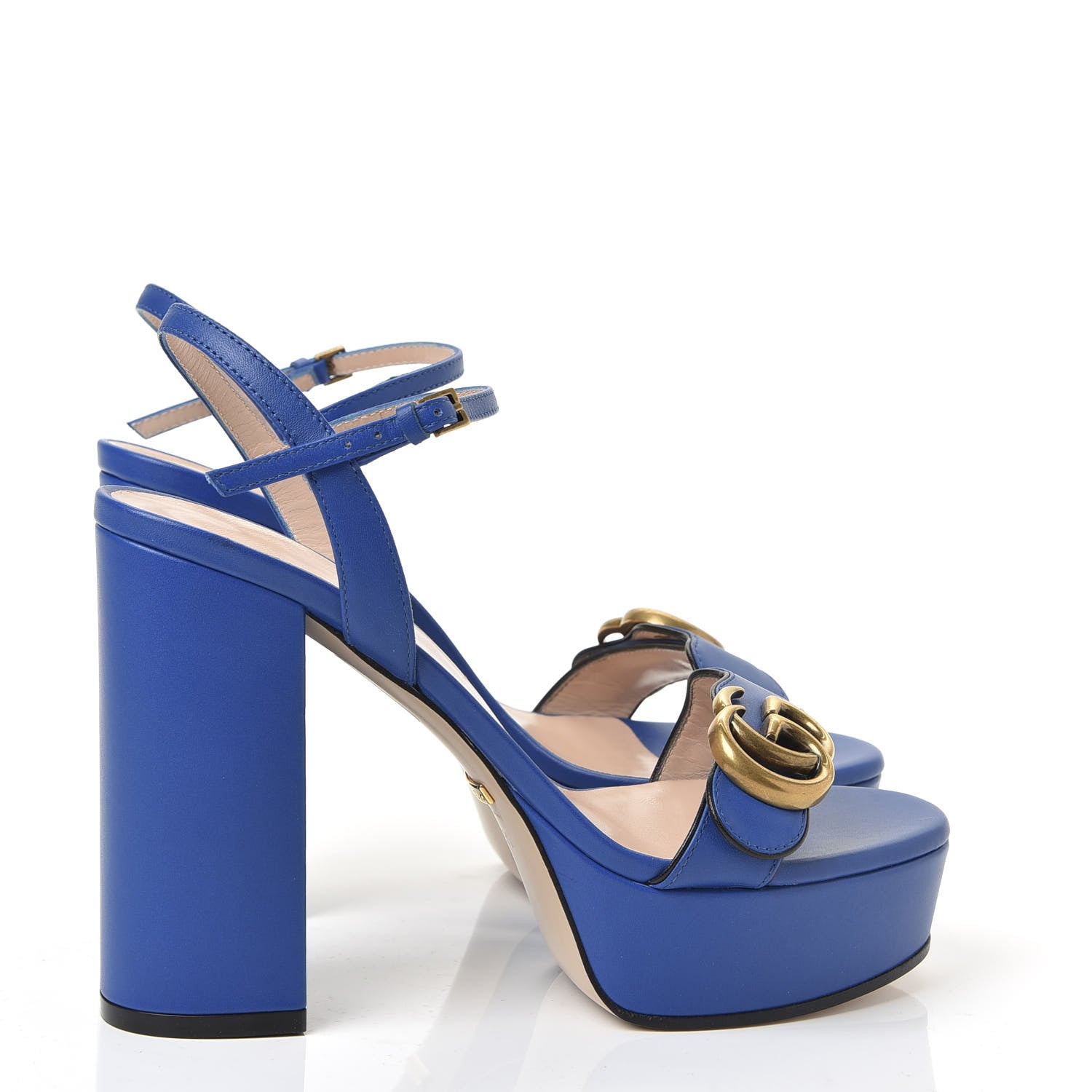 Gucci Calfskin GG Marmont Ankle Wrap 30/115mm Platform Sandals 36 Bright Blue 4 of 9