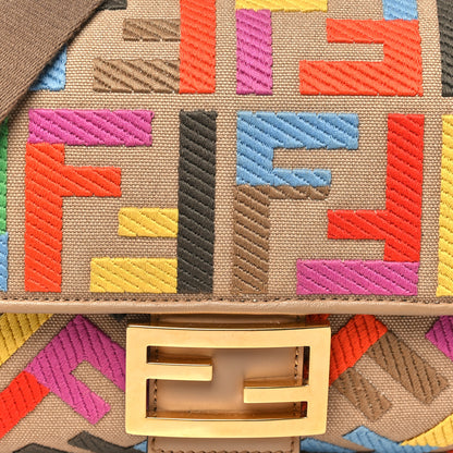 Fendi Canvas Vitello King FF Multicolor Embroidered Baguette Multicolor Cuoio 8 of 10