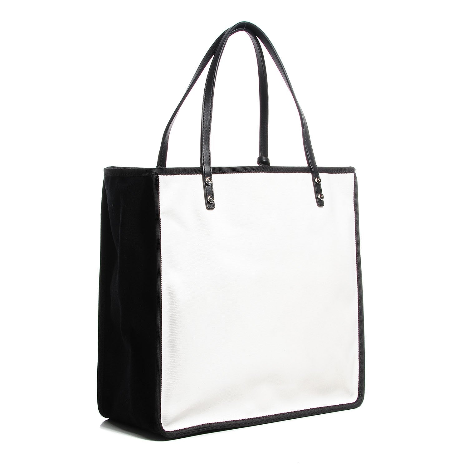 Chanel Canvas Calfskin Let's Demonstrate Small Tote White Black 3 of 6