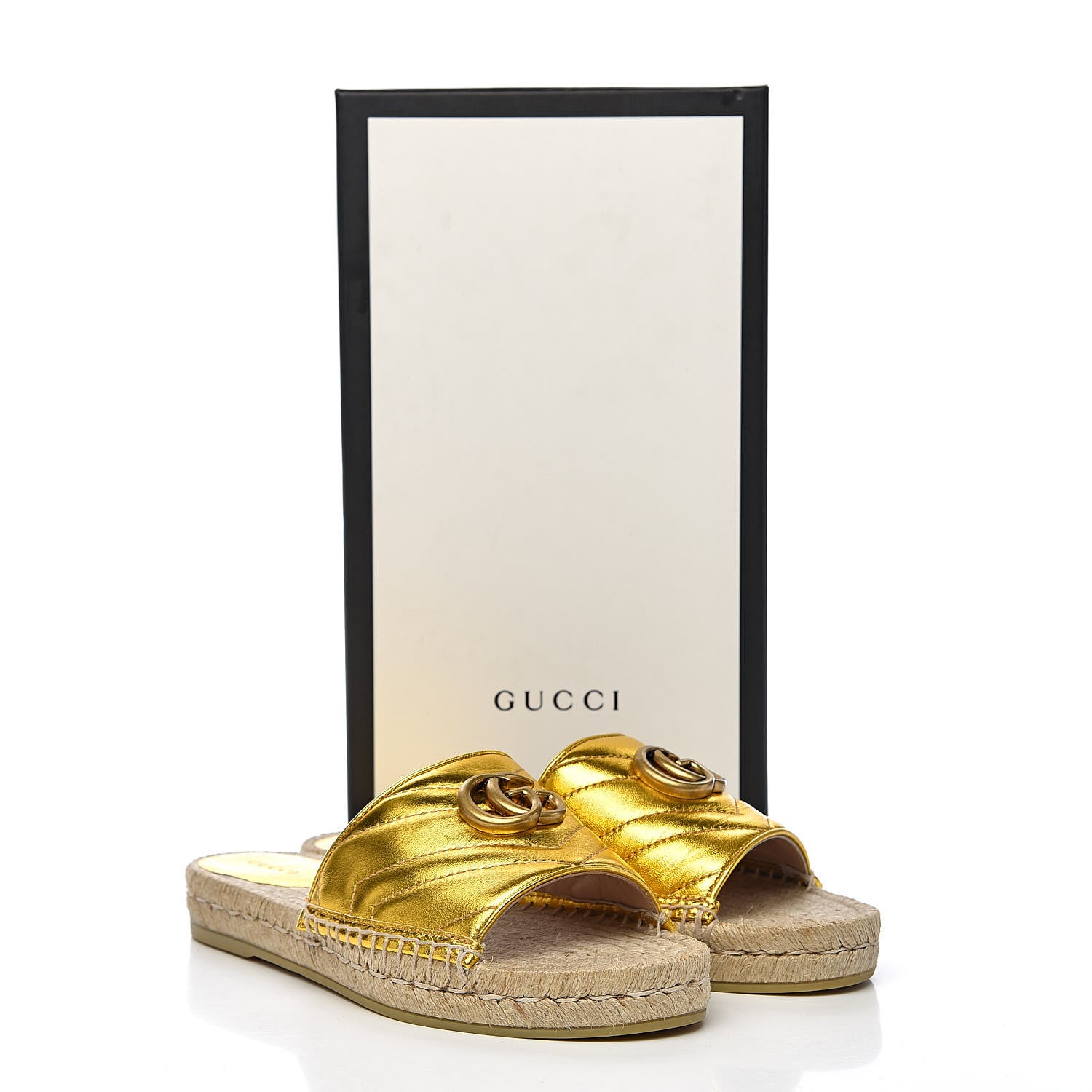 Gucci Metallic Nappa Matelasse GG Marmont Espadrille Slide Sandals 38.5 Oro 12 of 12