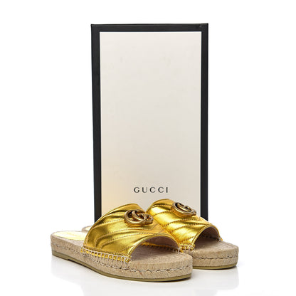 Gucci Metallic Nappa Matelasse GG Marmont Espadrille Slide Sandals 38.5 Oro 12 of 12