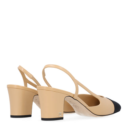 Chanel Goatskin Grosgrain Cap Toe CC Slingback Pumps 40 Beige Black 5 of 11