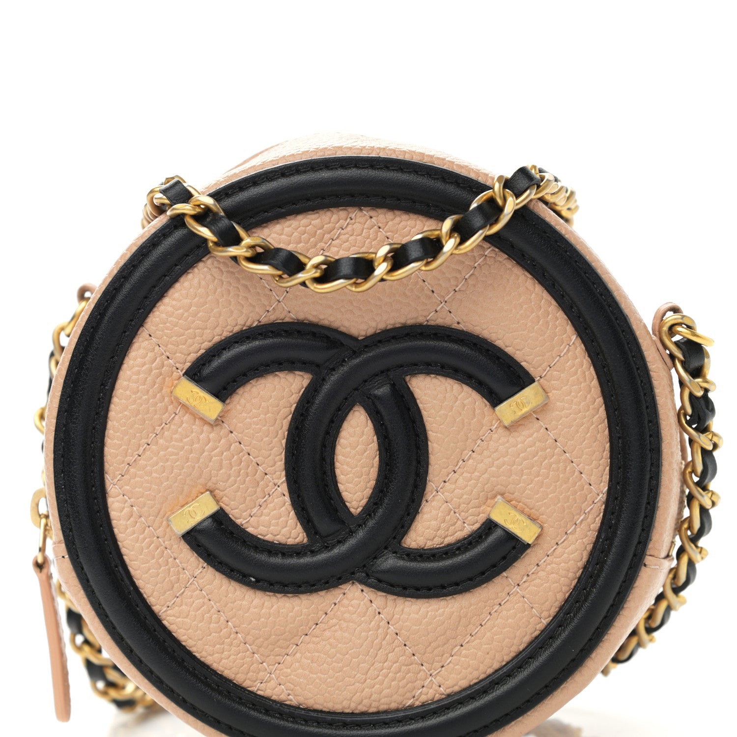 Chanel Caviar Quilted Round Filigree Crossbody Beige Black 8 of 10