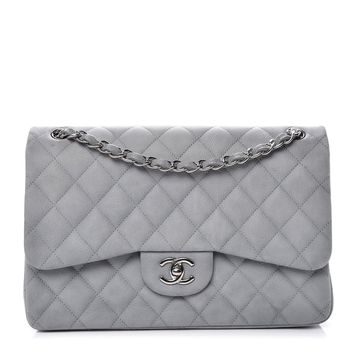 Iridescent Caviar Jumbo Double Flap Light Blue