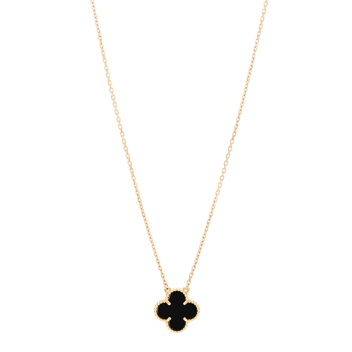 18K Yellow Gold Black Onyx Vintage Alhambra Pendant Necklace