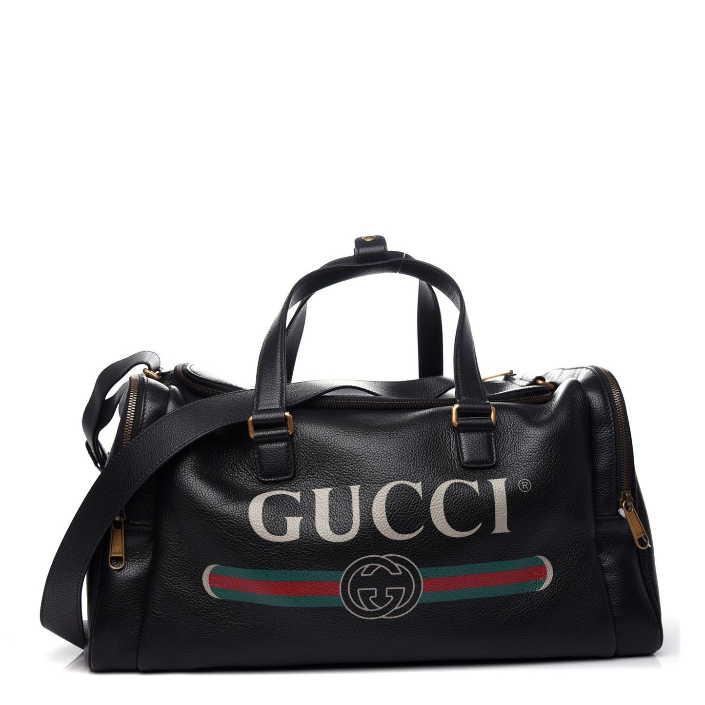 Grained Calfskin Logo Duffle Bag Black
