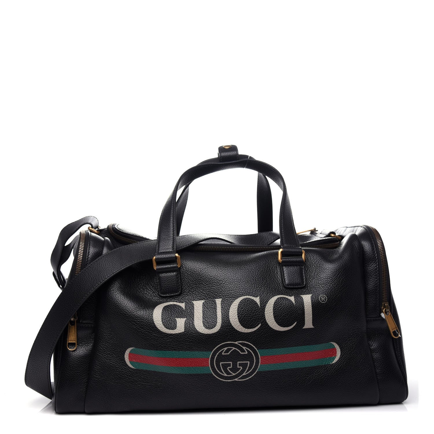 Gucci Grained Calfskin Logo Duffle Bag Black 1 of 9
