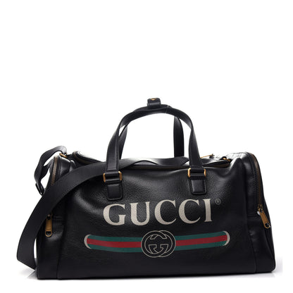 Gucci Grained Calfskin Logo Duffle Bag Black 1 of 9