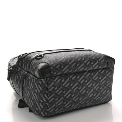 Versace Coated Canvas Calfskin La Greca Signature Backpack Black Grey 4 of 9