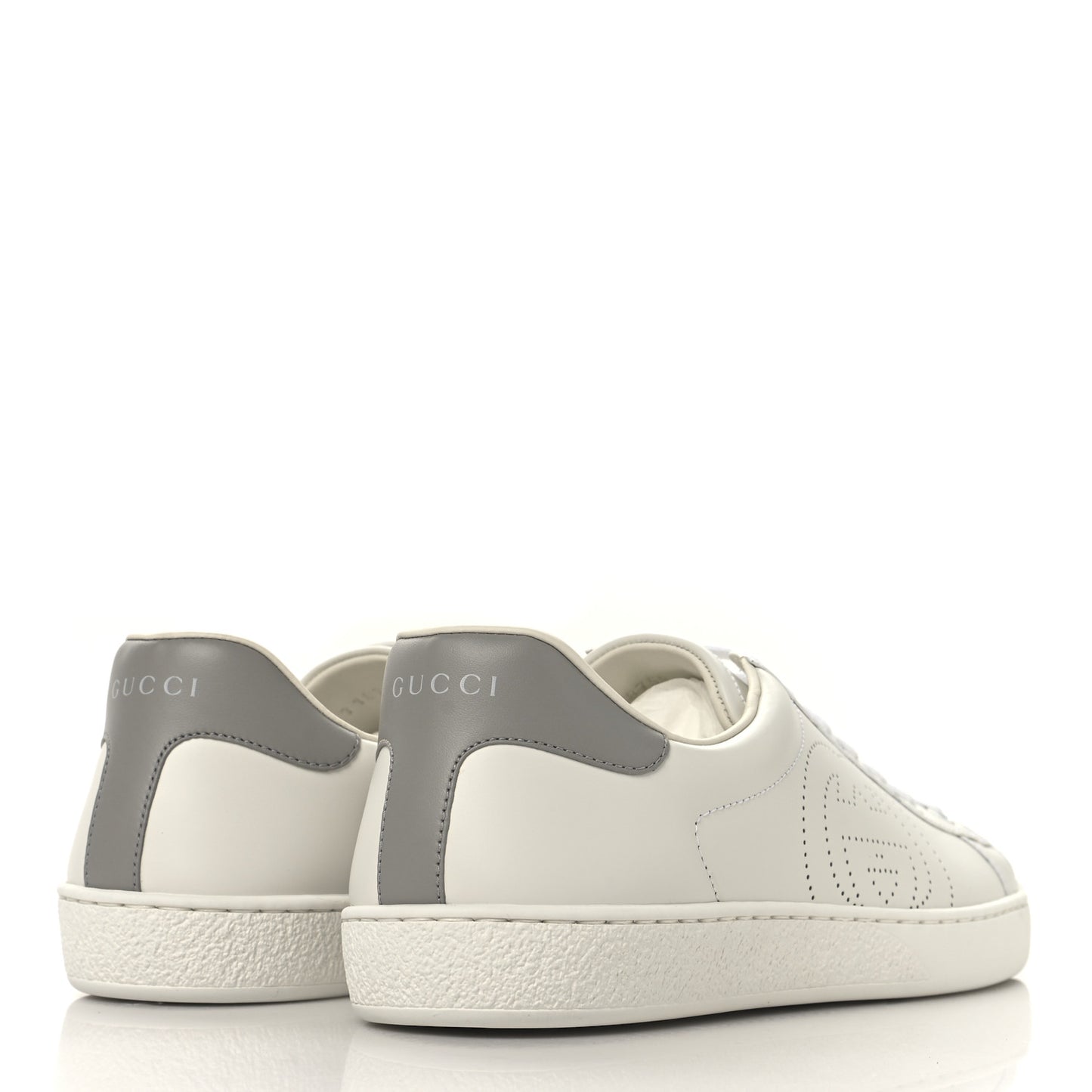 Calfskin Interlocking G Perforated Mens Ace Sneakers 8 White Grey Sky