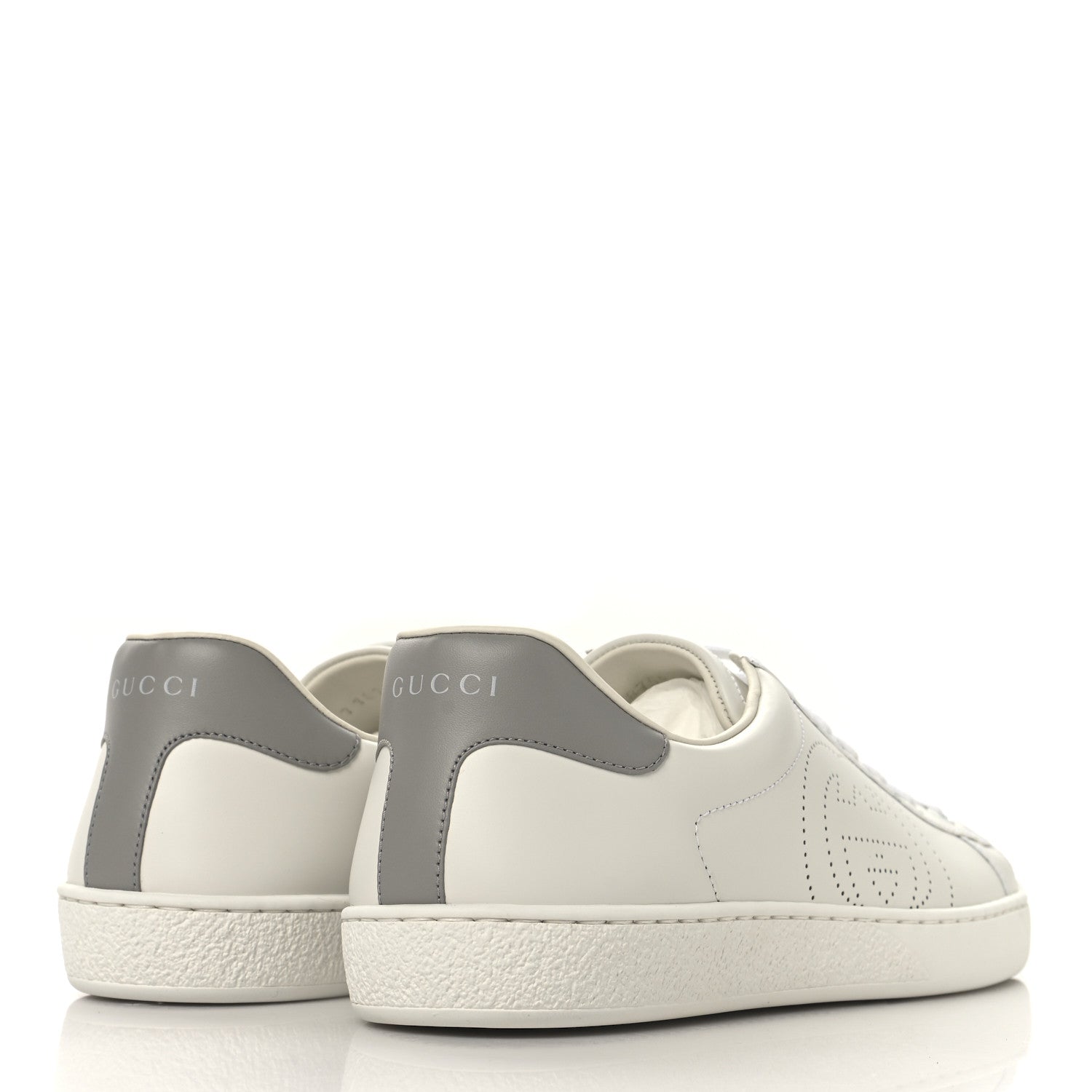 Gucci Calfskin Interlocking G Perforated Mens Ace Sneakers 8 White Grey Sky 5 of 10