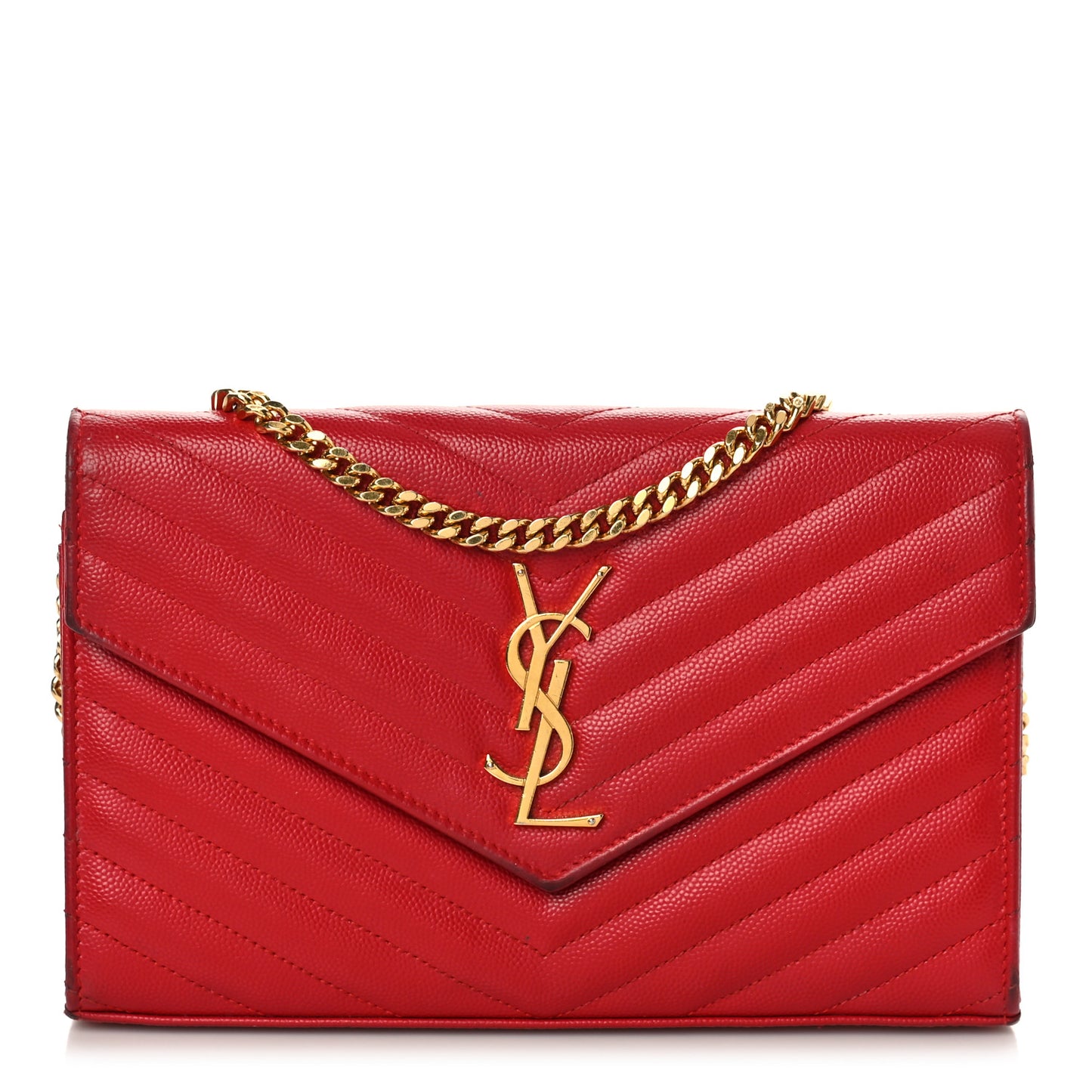 Grain De Poudre Matelasse Chevron Monogram Chain Wallet Rouge Eros
