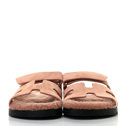 Hermes Suede Goatskin Woolskin Womens Chypre Sandals 36 Rose Aube 2 of 7