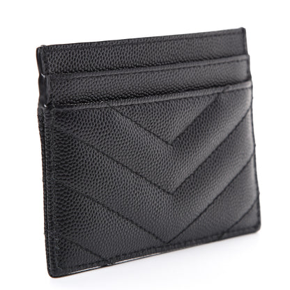 Saint Laurent Grain De Poudre Matelasse Chevron Monogram Credit Card Case Black 2 of 7