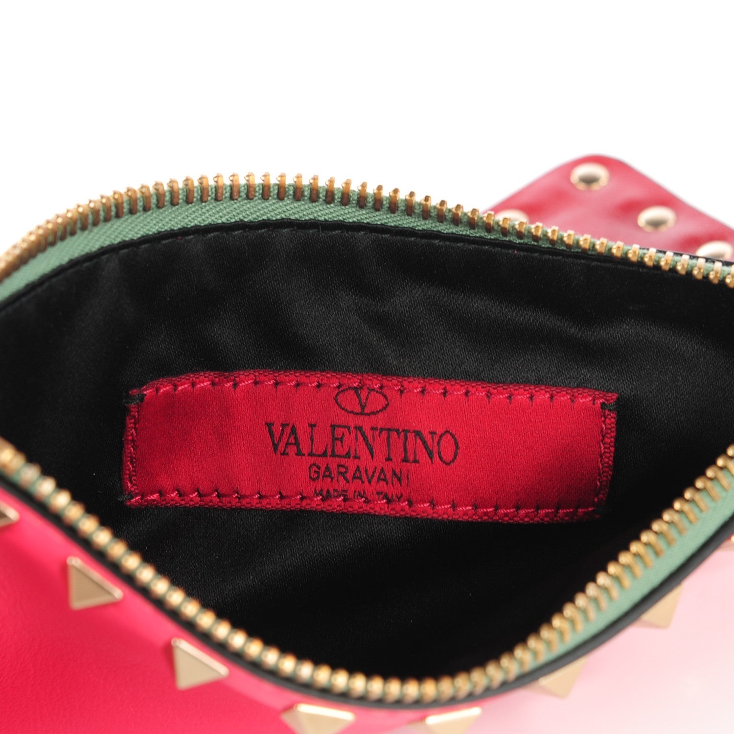 Valentino Garavani Vitello Italian Pop Small Rockstud Zip Pouch Deep Rose Scarlet 6 of 9