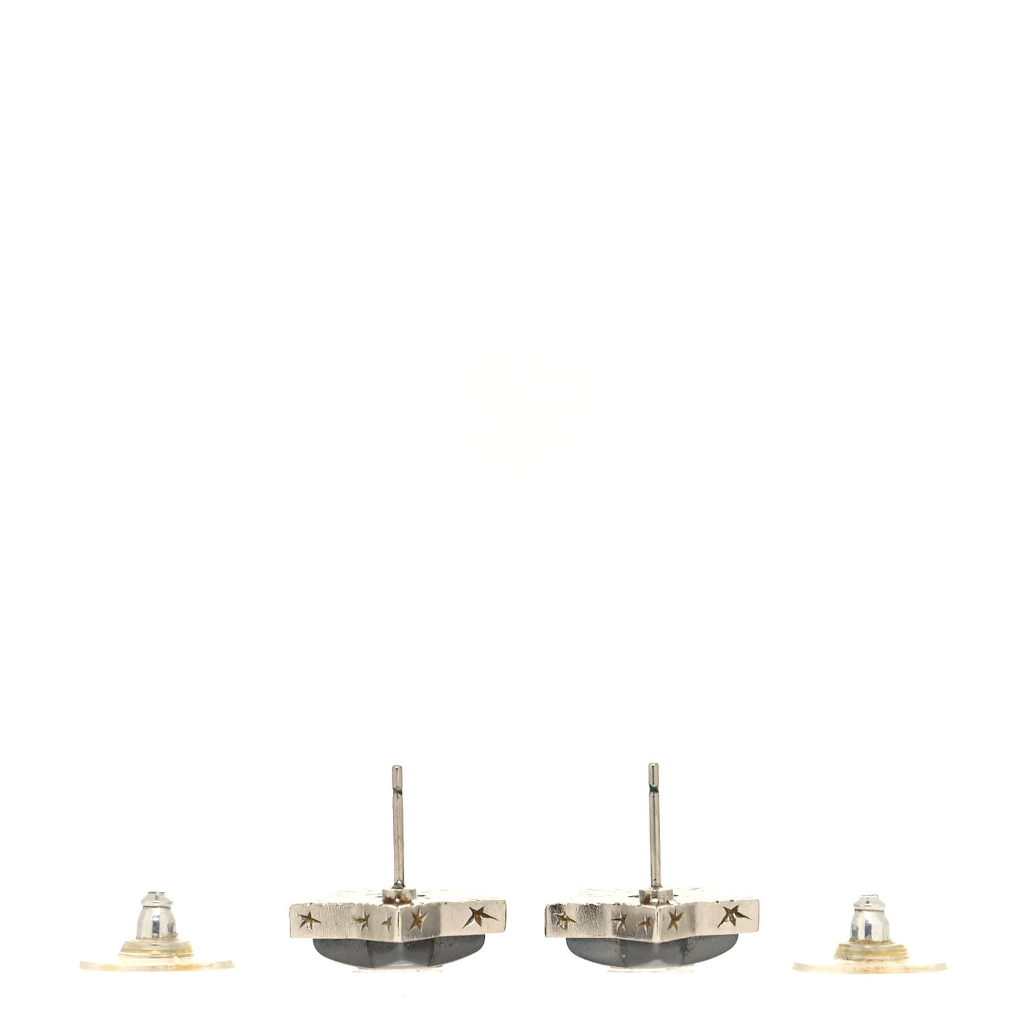 Resin Metal CC Star Earrings Silver