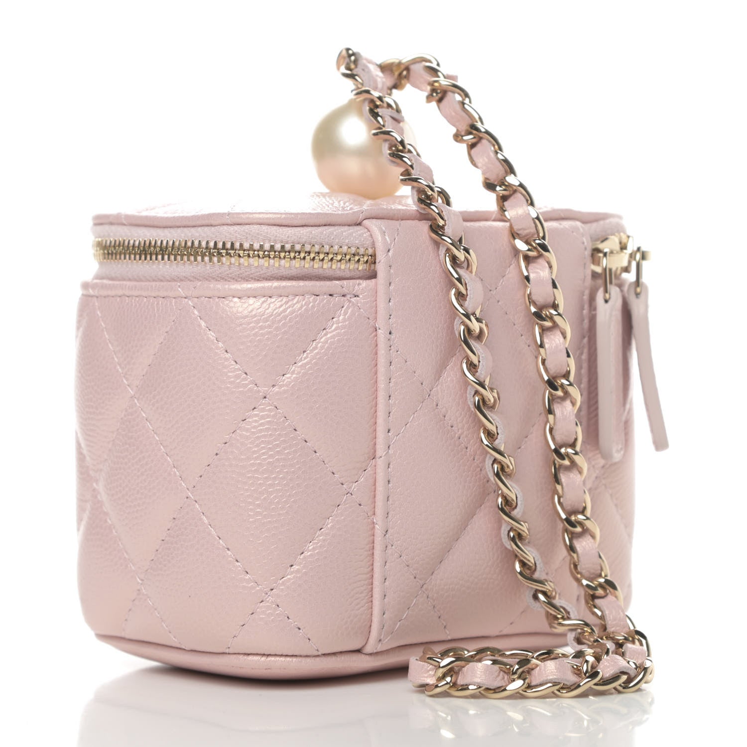 Chanel Iridescent Caviar Quilted Mini Pearl On Top Vanity Case With Chain Light Pink 2 of 4