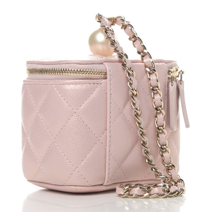 Chanel Iridescent Caviar Quilted Mini Pearl On Top Vanity Case With Chain Light Pink 2 of 4