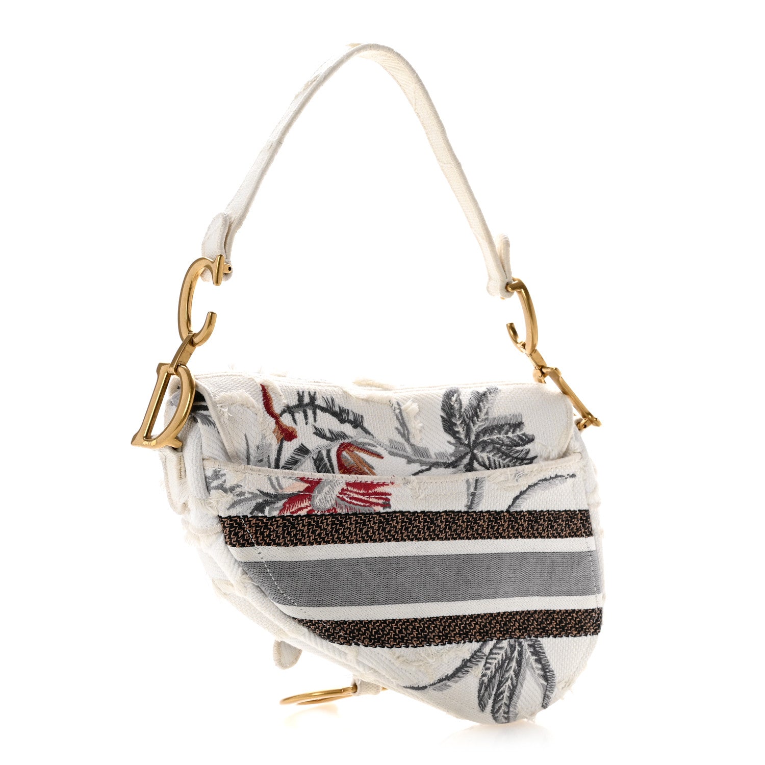 Christian Dior Canvas Embroidered Camouflage Flowers Saddle Bag Latte Multicolor 3 of 13
