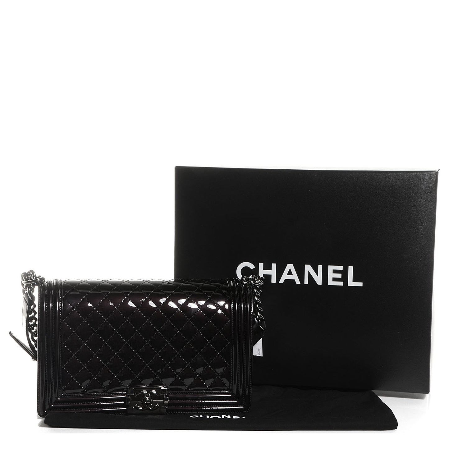 Patent Quilted New Medium Boy Flap Black