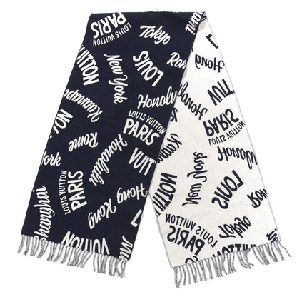 Louis Vuitton Wool Cashmere City Scarf Navy 2 of 3