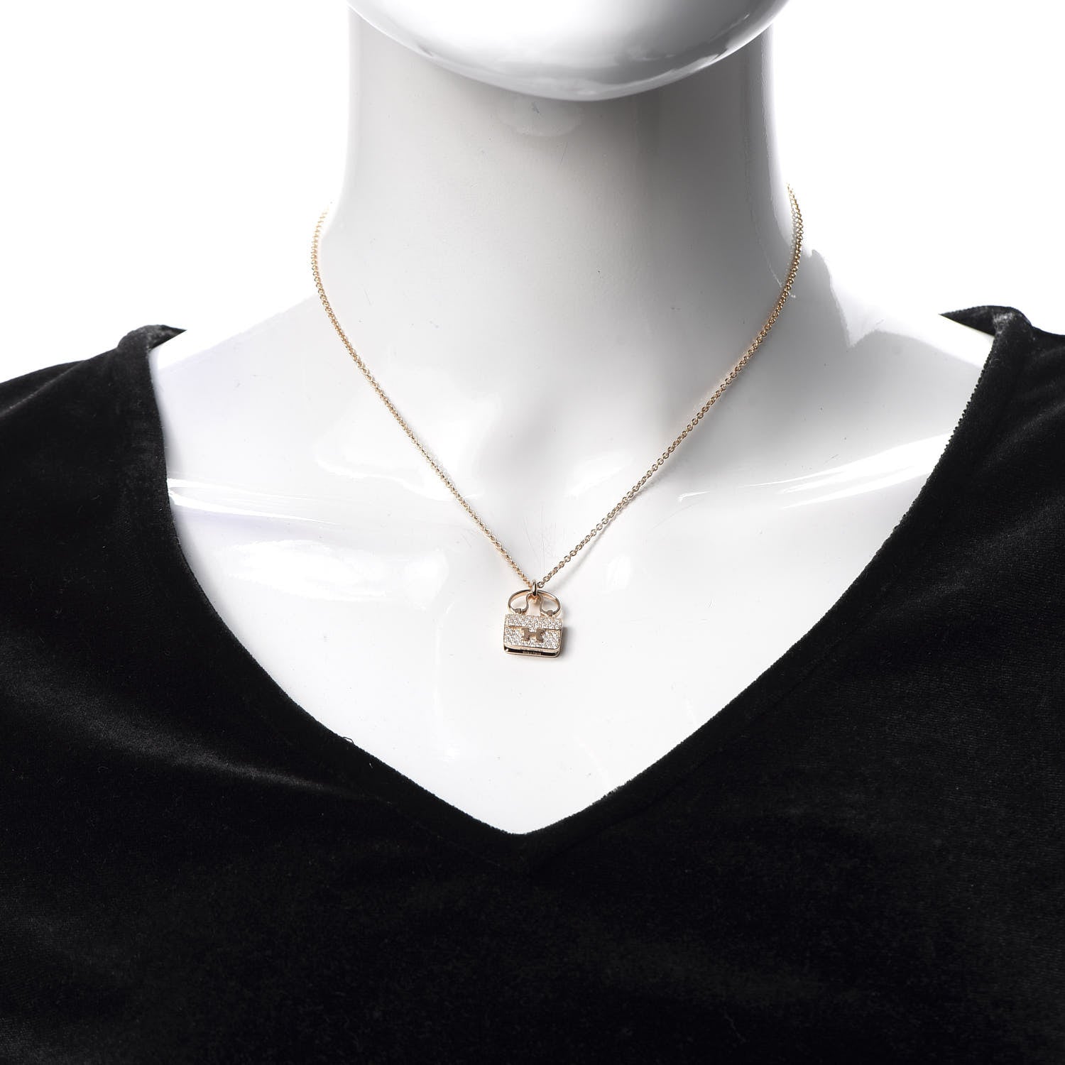 Hermes 18K Rose Gold Diamond Constance Amulette Pendant Necklace 2 of 6