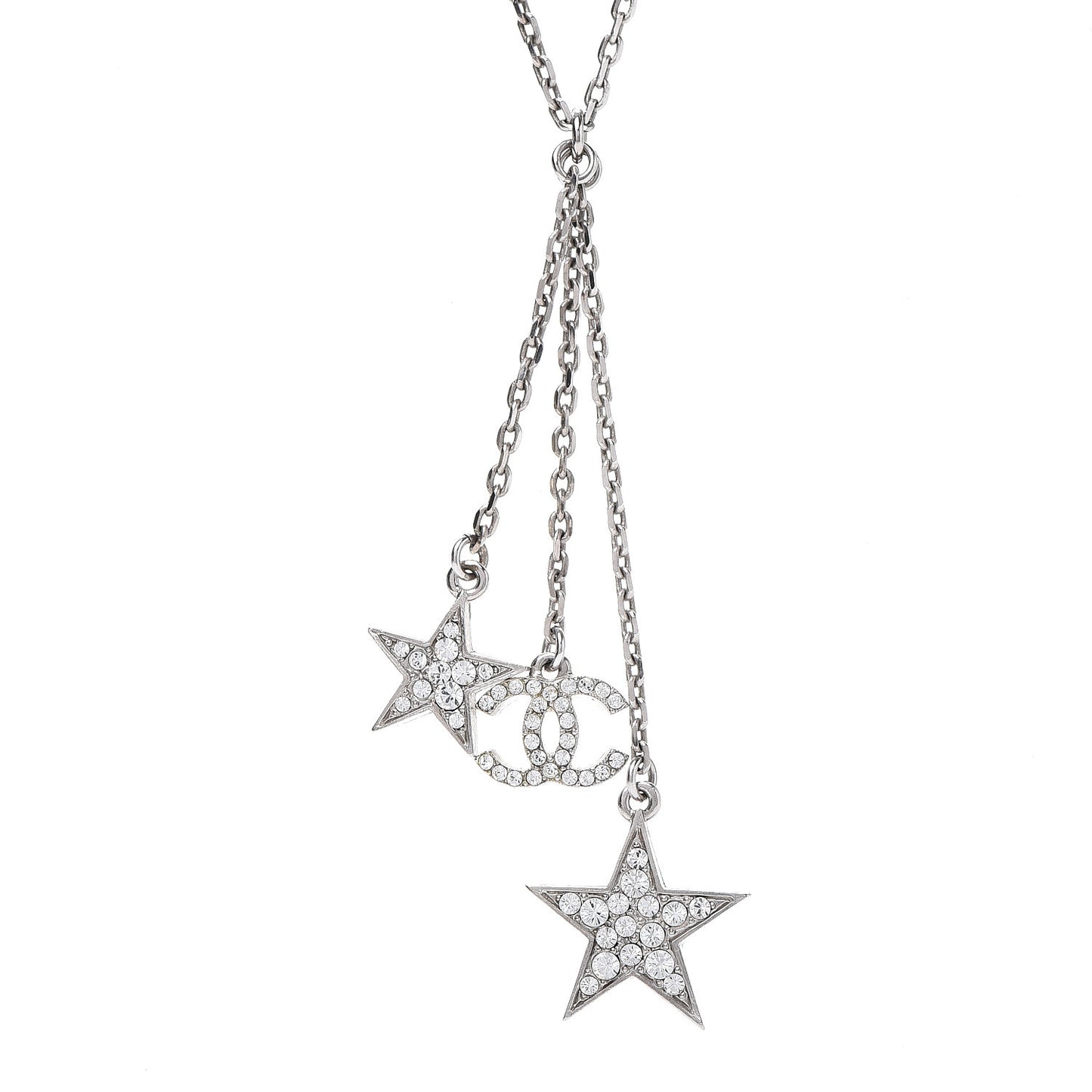 Crystal Glitter Enamel CC Star Drop Necklace Silver