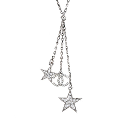 Chanel Crystal Glitter Enamel CC Star Drop Necklace Silver 4 of 7