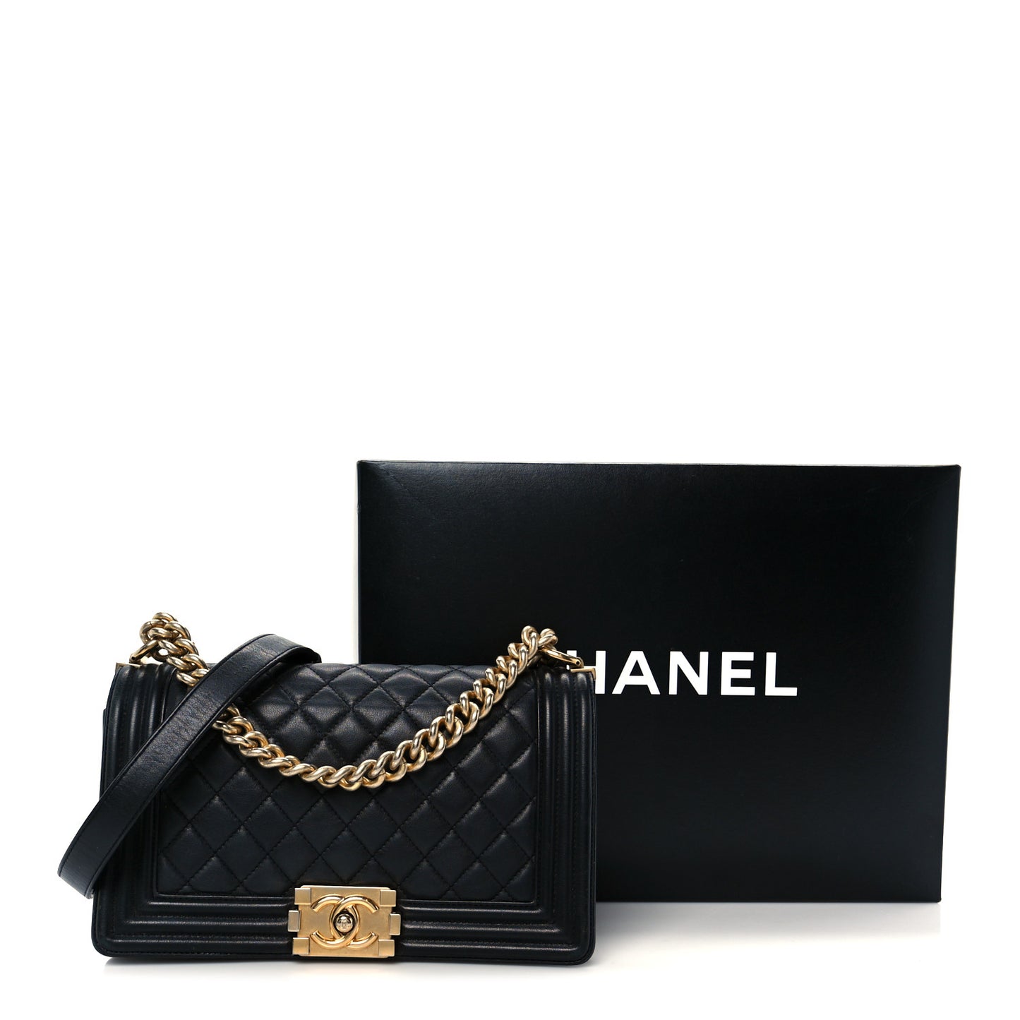 Calfskin Quilted Medium Boy Flap Black