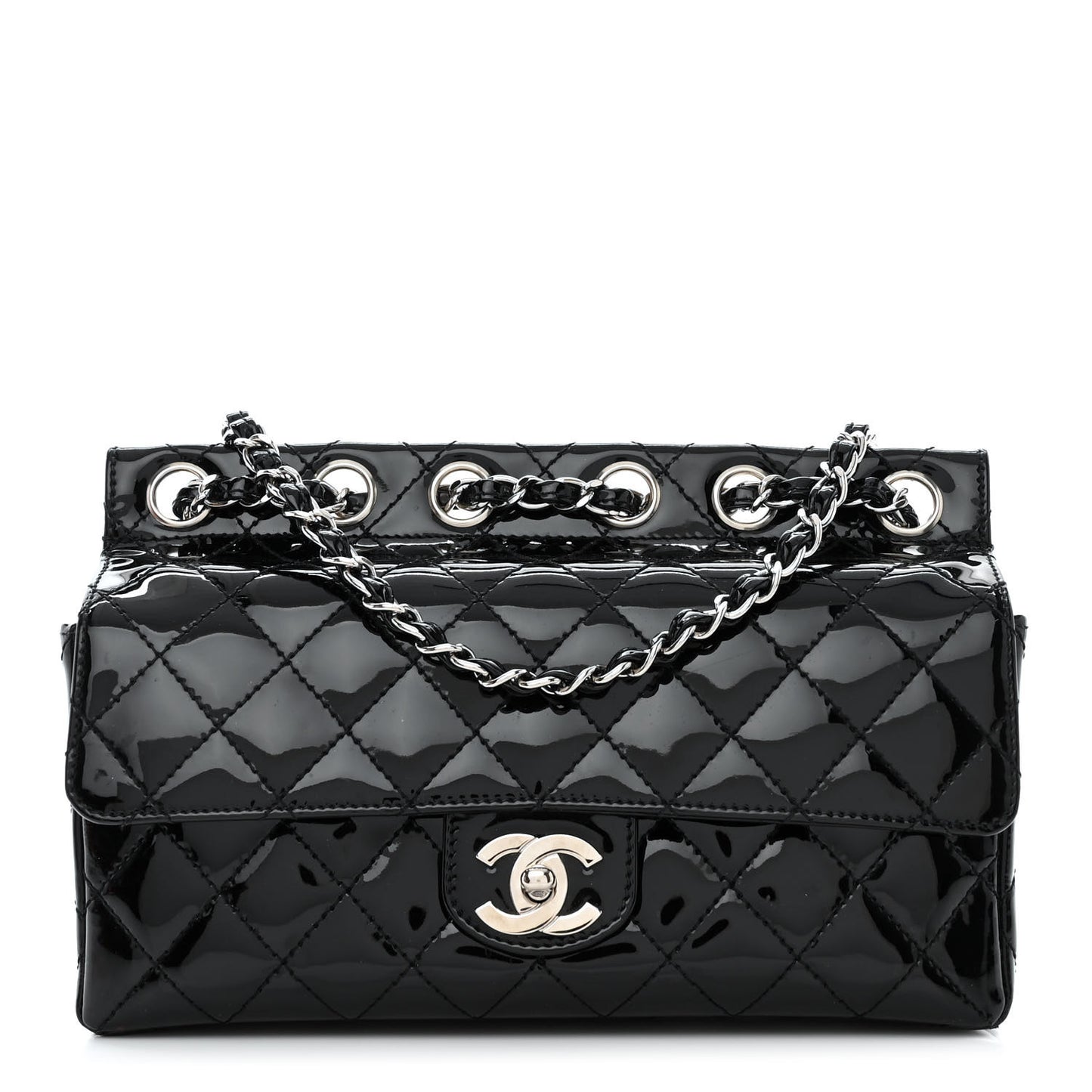 Patent Quilted Medium Diagonal CC Flap Black