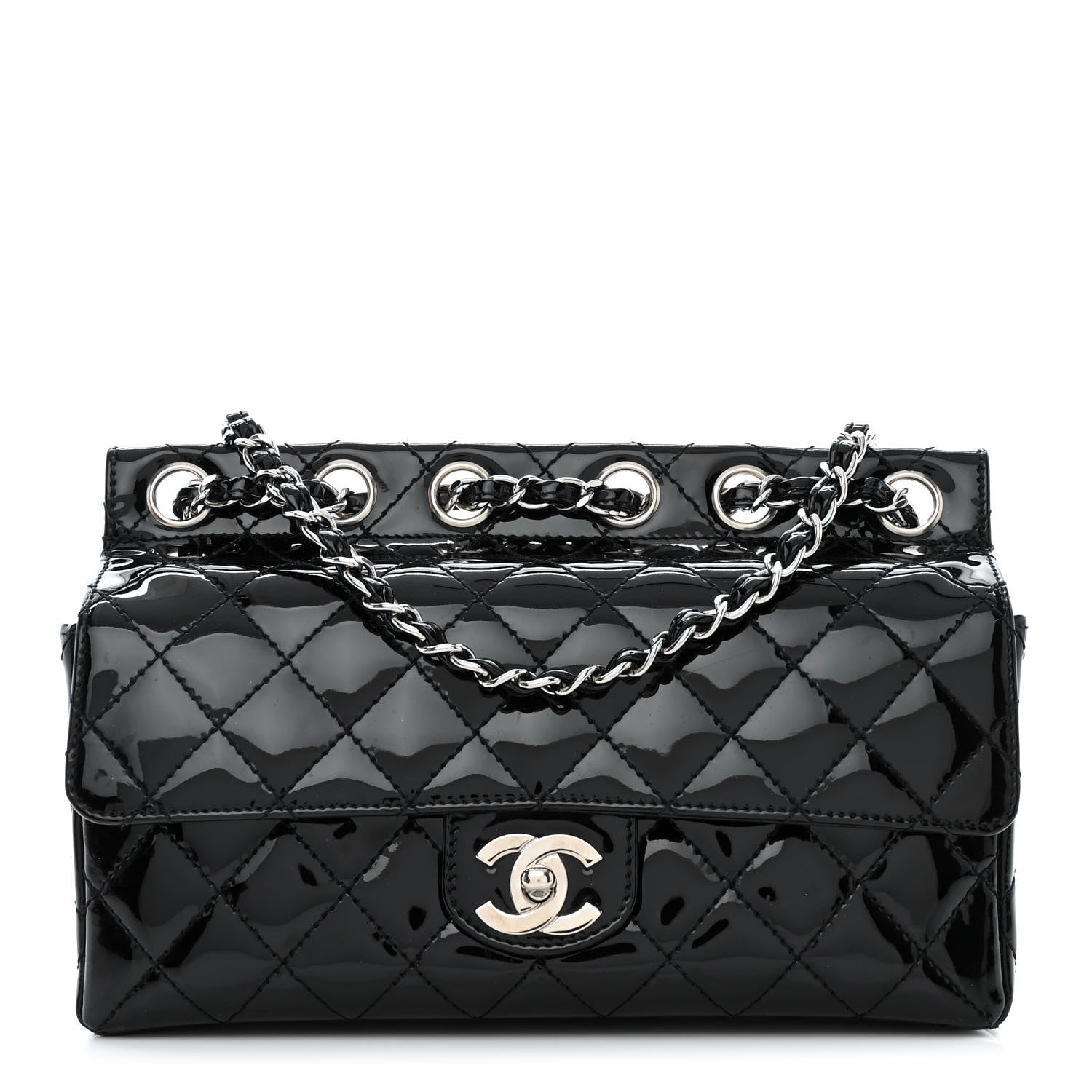 Chanel Patent Quilted Medium Diagonal CC Flap Black 1 of 10