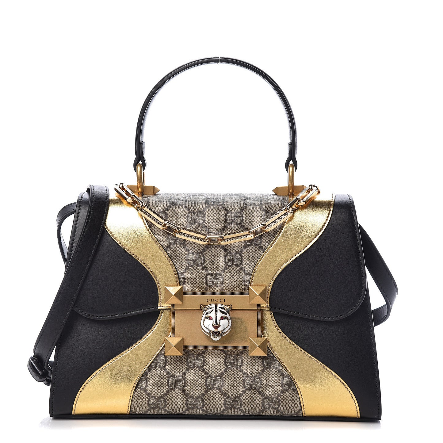 GG Supreme Monogram Small Osiride Top Handle Bag Black Gold