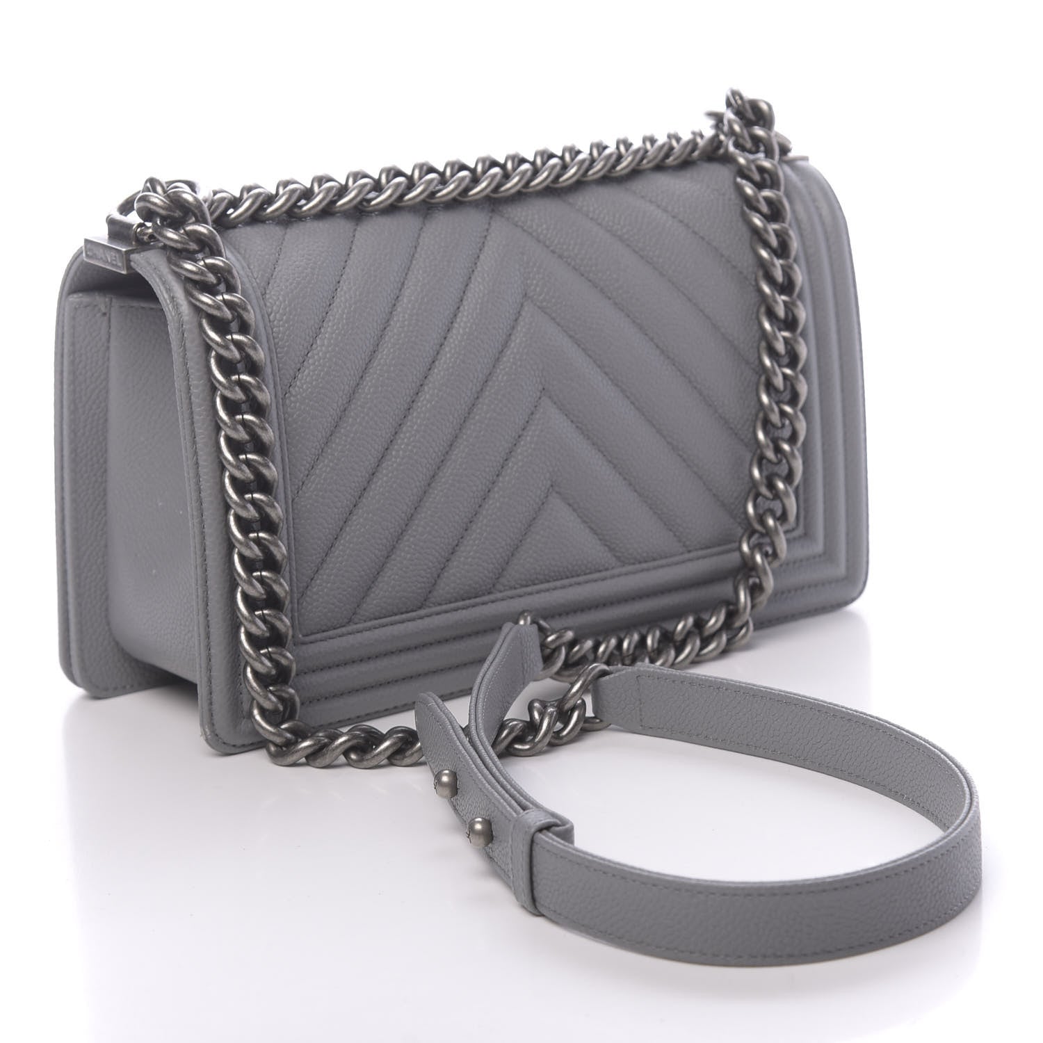 Chanel Caviar Chevron Quilted Medium Boy Flap Grey 3 of 11