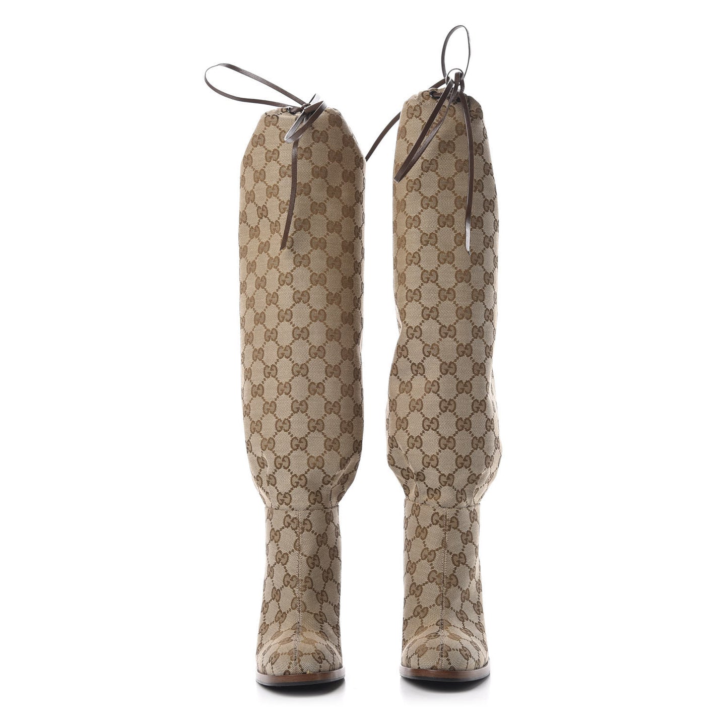 Monogram Malaga Kid Lisa Mid Heel Boots 35 Beige Ebony
