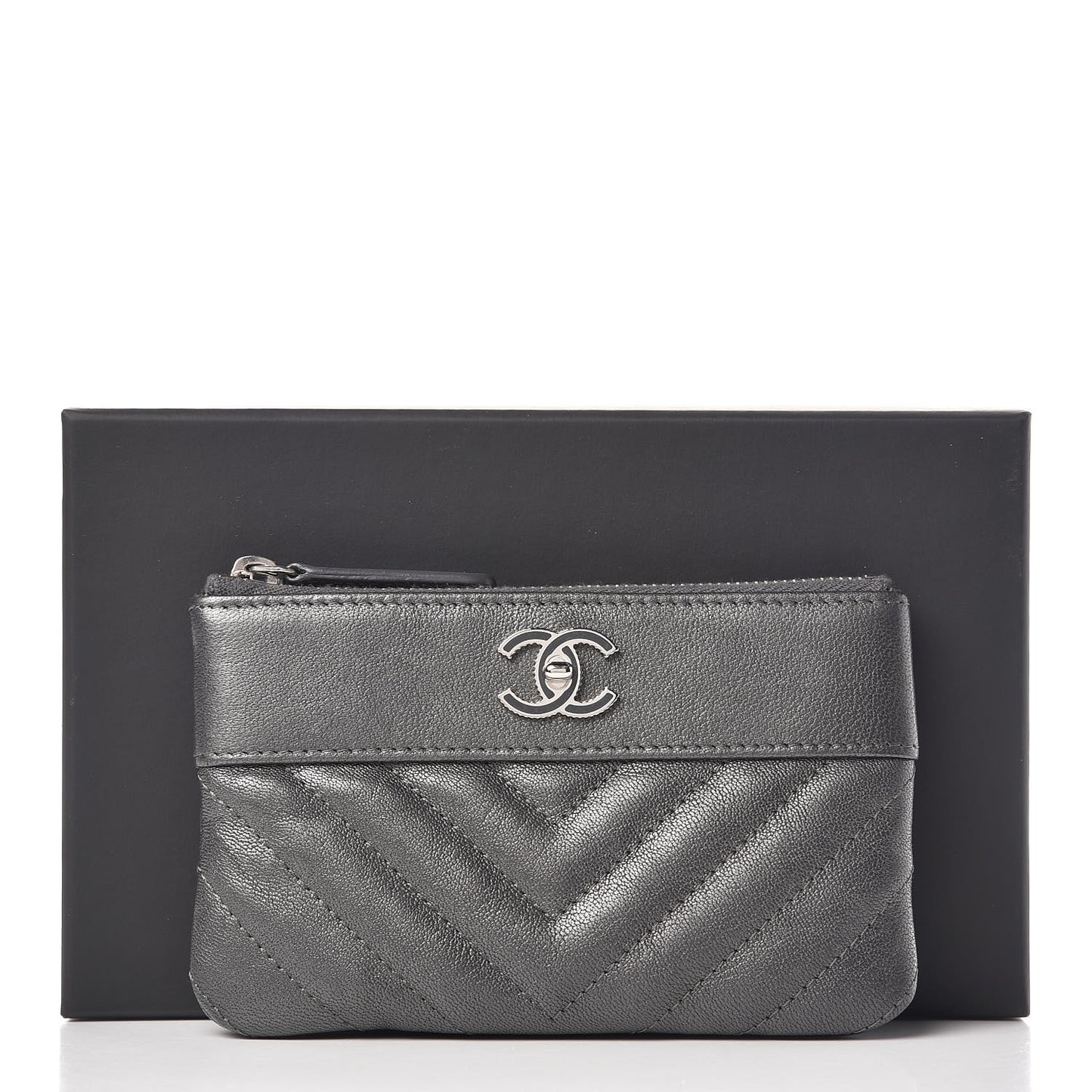 Sheepskin Chevron Quilted Small Vintage Mademoiselle Cosmetic Case Grey