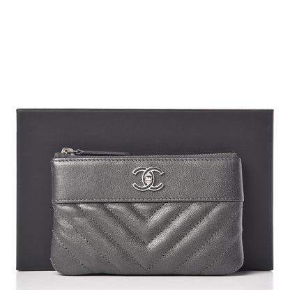 Chanel Sheepskin Chevron Quilted Small Vintage Mademoiselle Cosmetic Case Grey 8 of 8