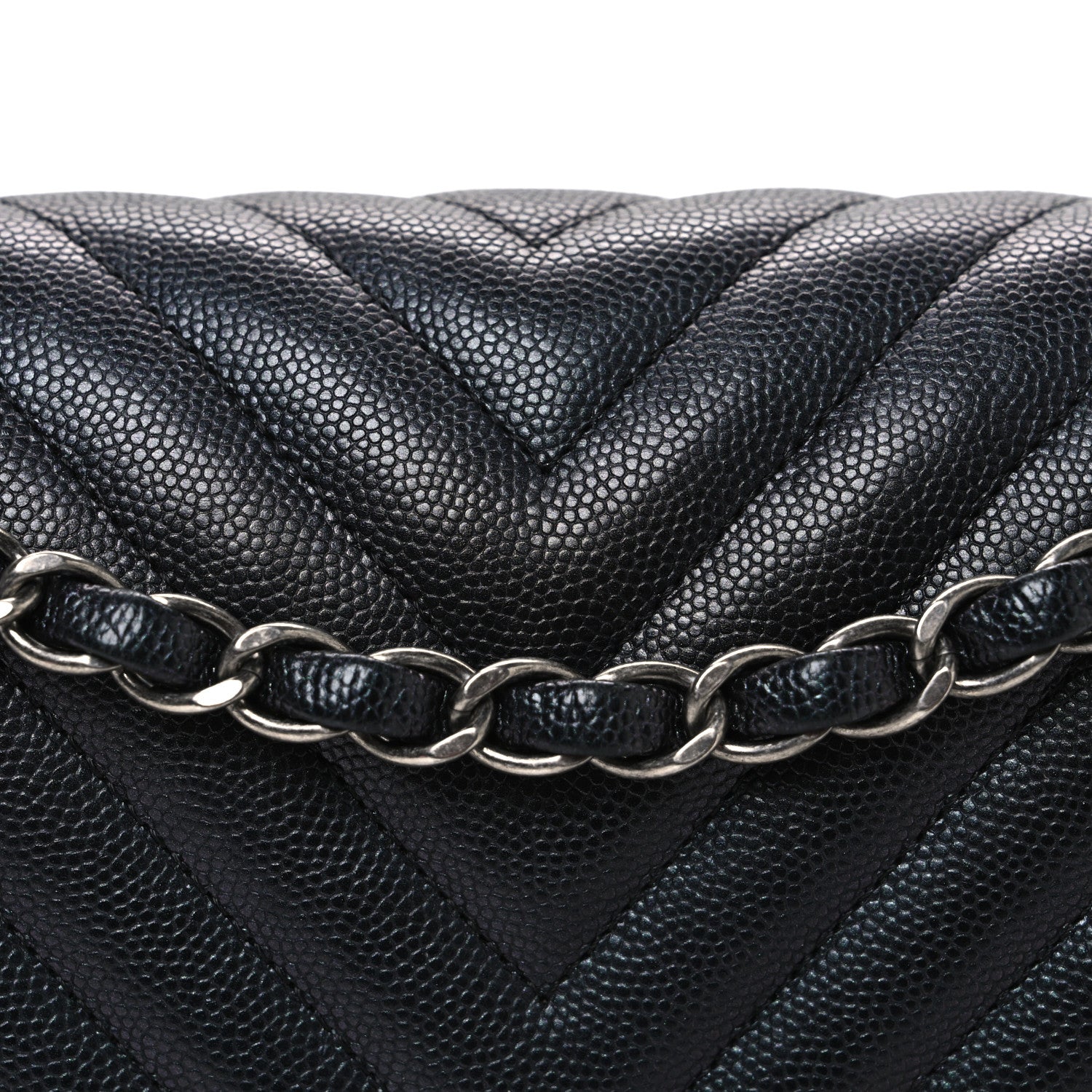 Chanel Iridescent Caviar Chevron Quilted Medium Double Flap Black 8 of 11