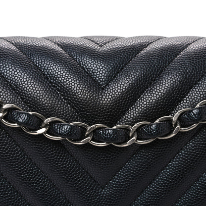 Chanel Iridescent Caviar Chevron Quilted Medium Double Flap Black 8 of 11
